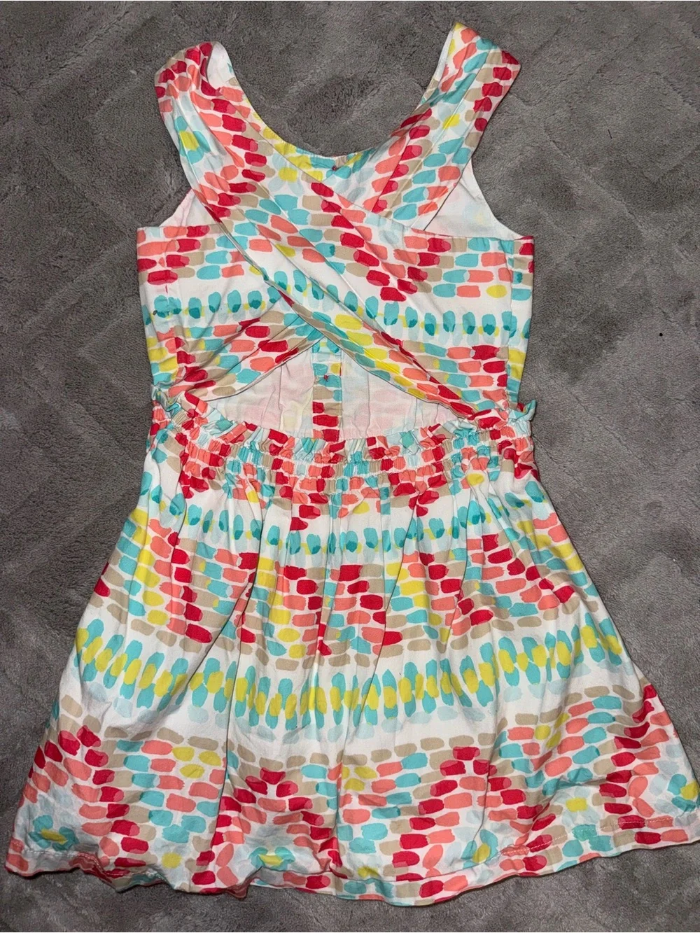Gymboree White Dress with Red, Teal, Yellow & Tan Geometric Print 100% cotton